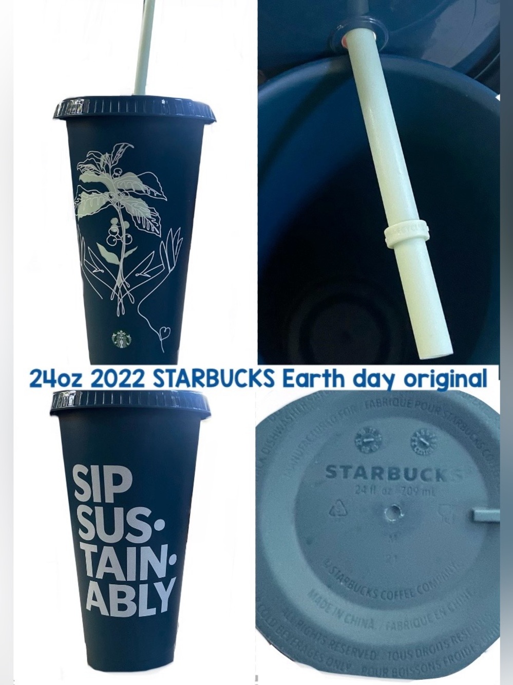 Starbucks Navy Blue Earth Day Reusable Original Straw Tumbler